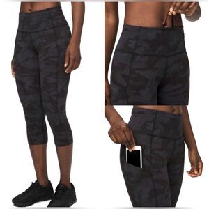 Lululemon Fast and Free Crop II 19" Nulux Incognito camo Multi Grey Size 4